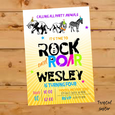 Jungle Birthday Invitation, Party Animal birthday invite, Rock and Roar, Safari, Zoo Birthday, Rock, Safari Birthday, Wild Animal Birthday