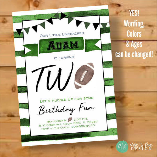 Watercolor Football Birthday Invitation
