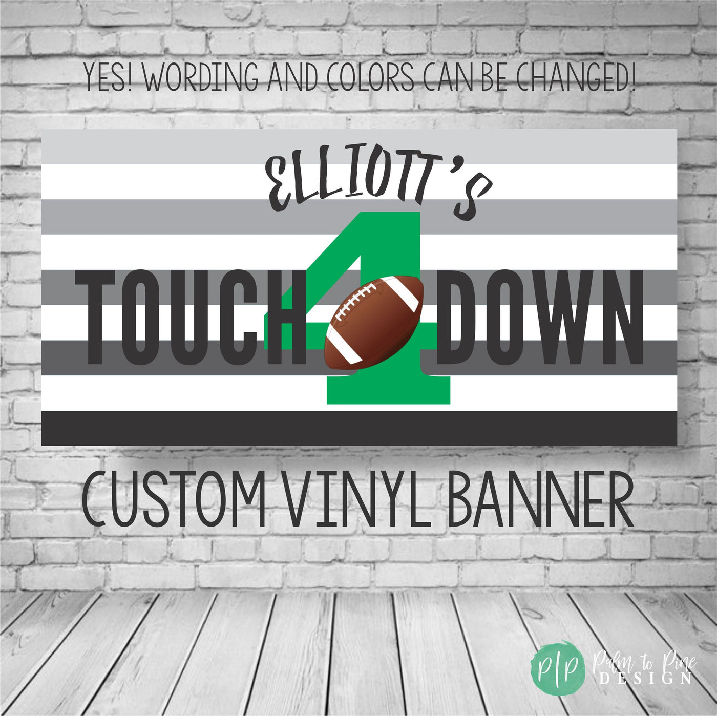 black and green striped first down football banner