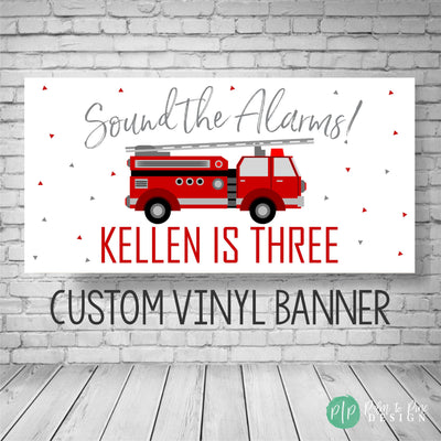 Modern Firetruck birthday banner with firetruck and triangle details