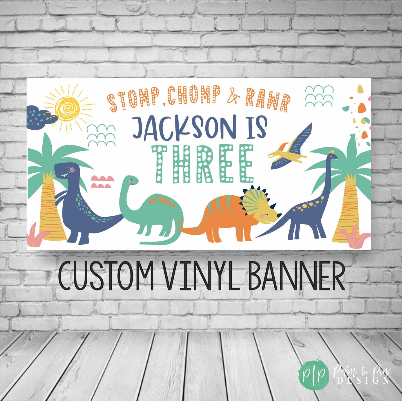 Personalized Dinosaur Party Sign for Three Rex Birthday