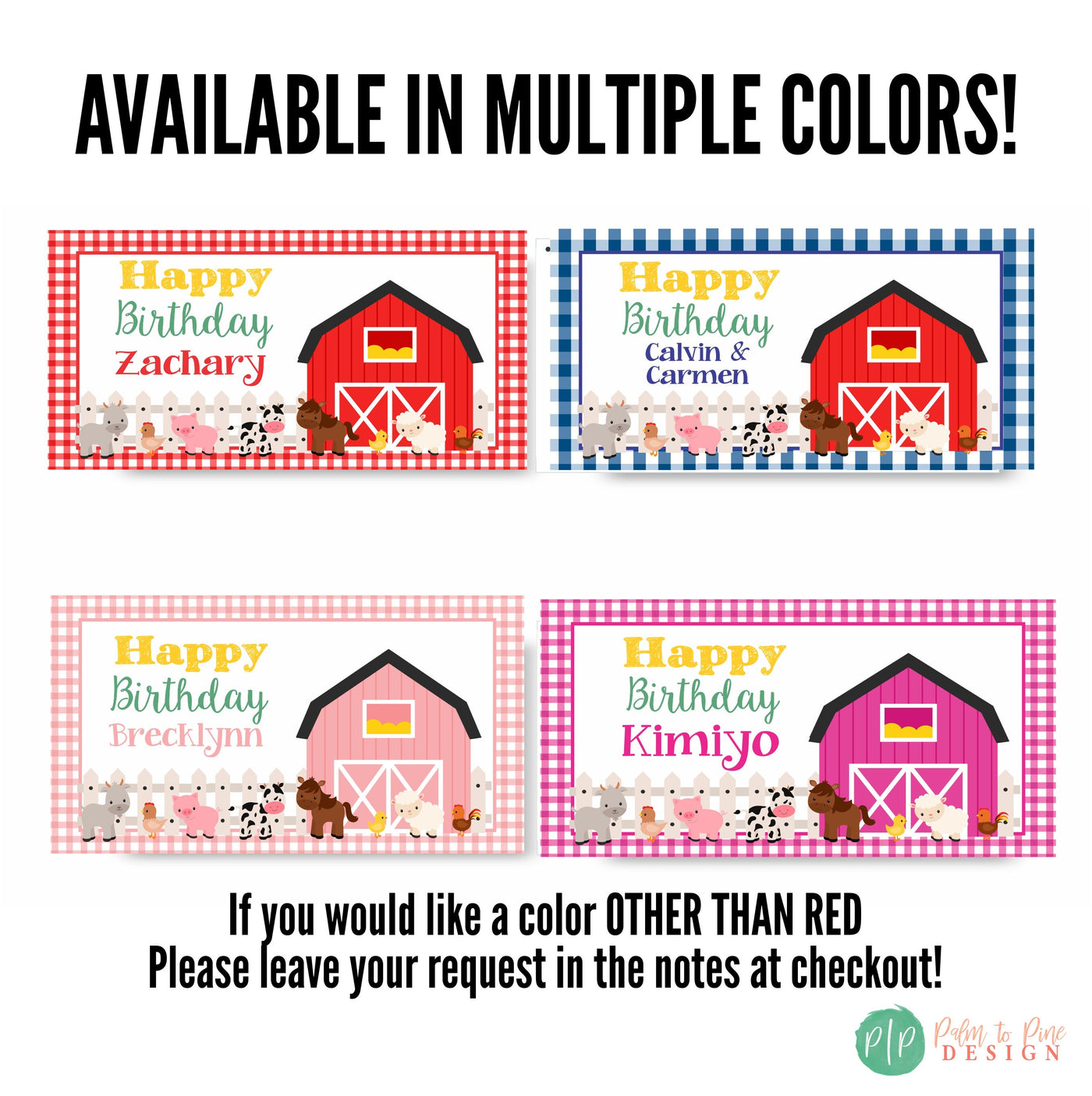 farm birthday banner color options