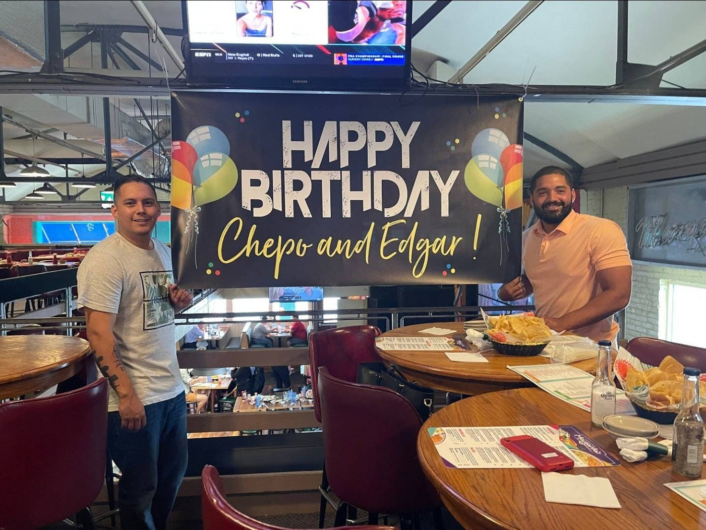 personalized birthday banner at restaurant celebration