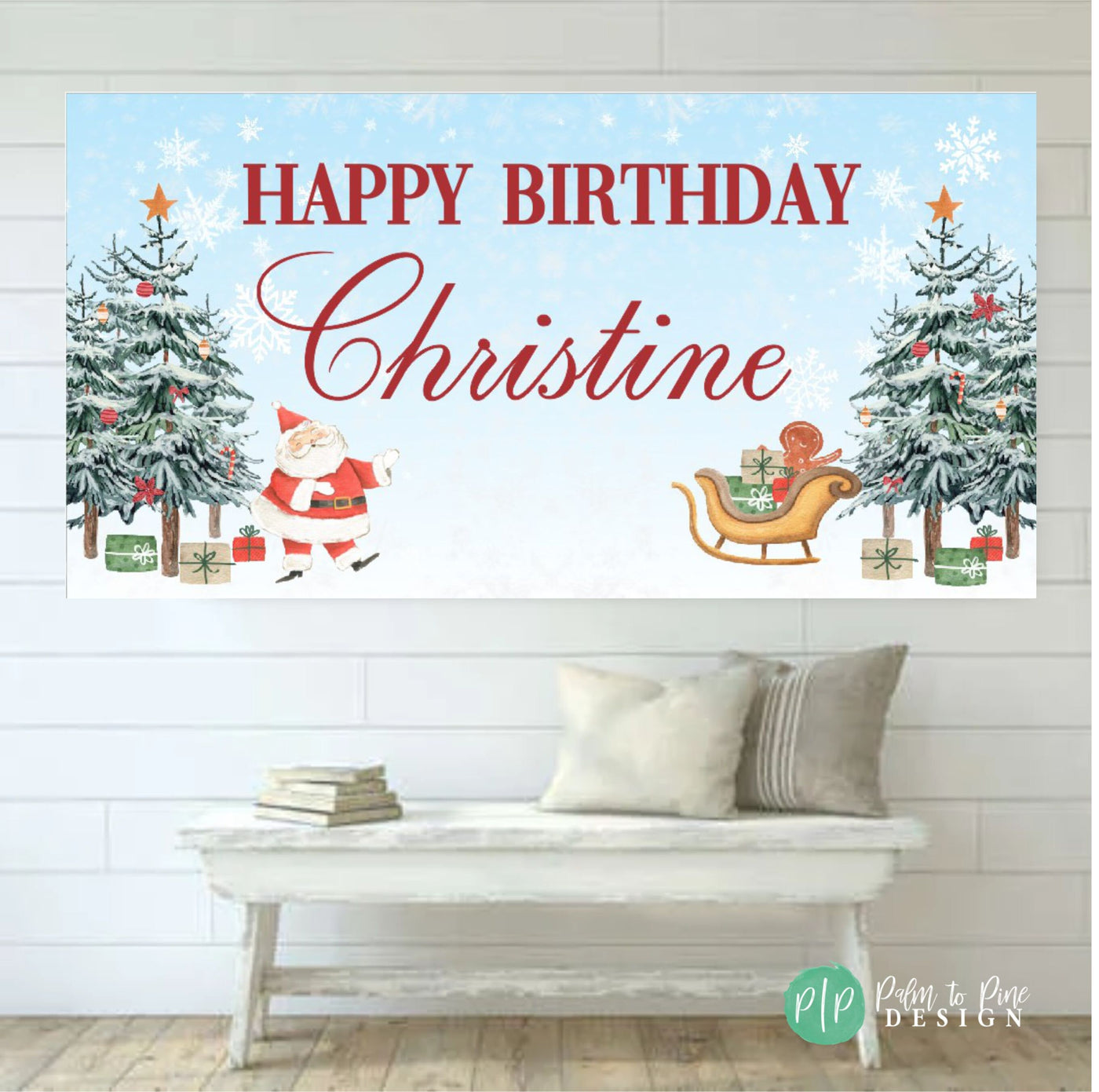 Winter Birthday Party, Winter Wonderland Birthday Banner, Santa Snow Birthday Banner, Christmas Tree banner, Christmas Winter Photo Backdrop