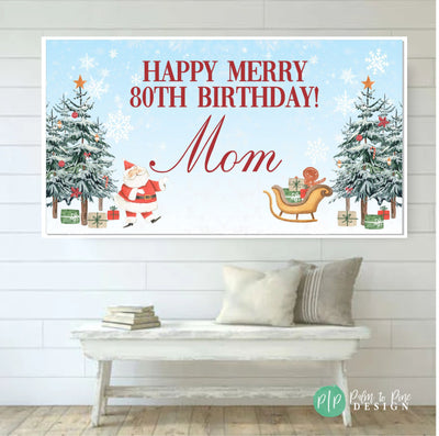 Winter Birthday Party, Winter Wonderland Birthday Banner, Santa Snow Birthday Banner, Christmas Tree banner, Christmas Winter Photo Backdrop