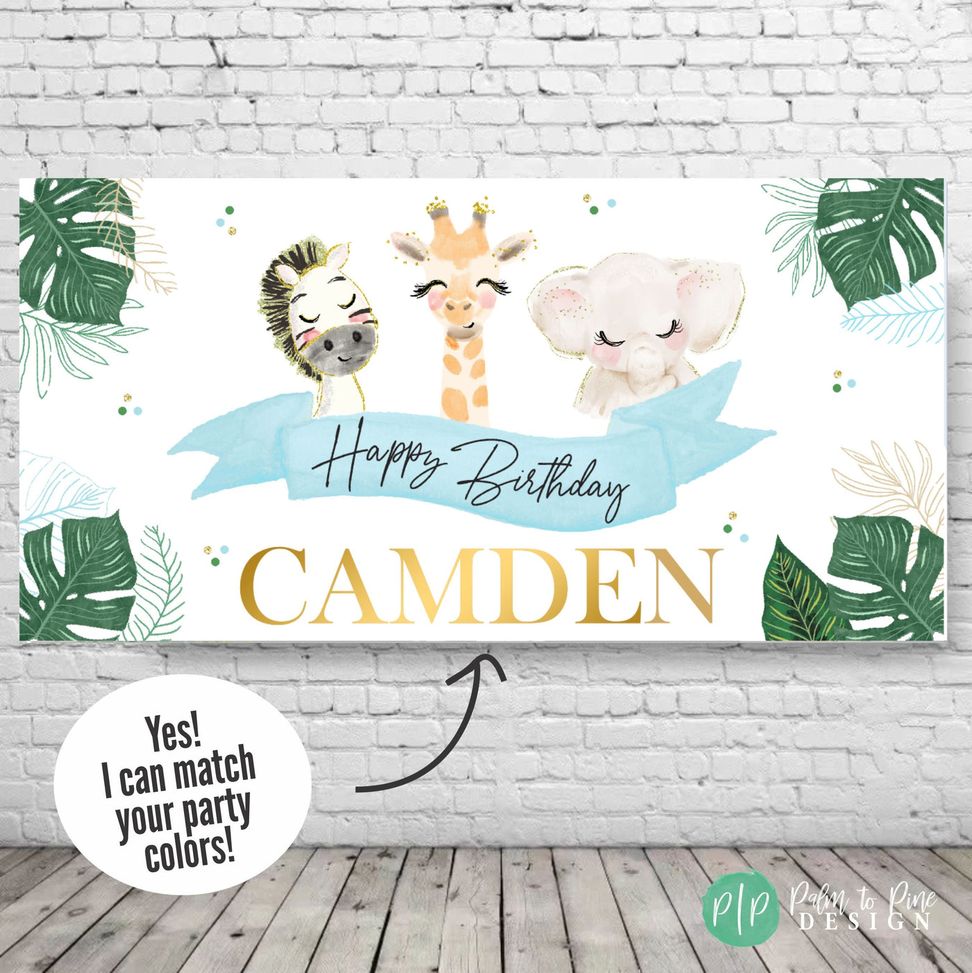 boys jungle animal birthday banner