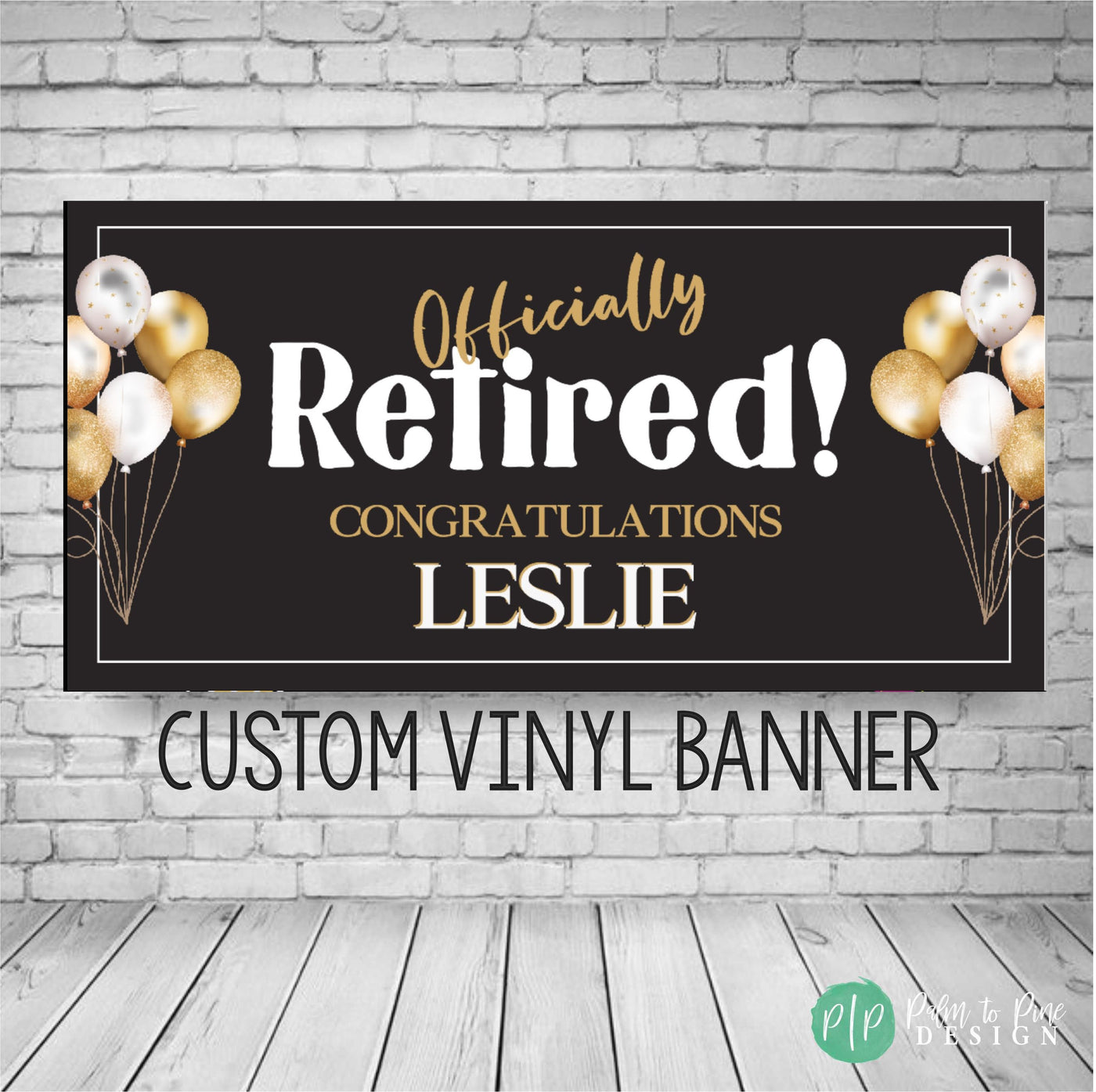 Black and Gold Happy Retirement Banner with name and congratulation