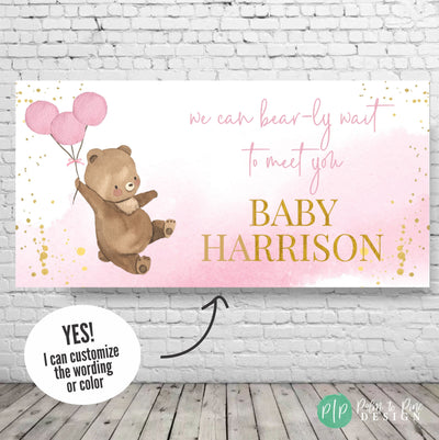 girl teddy bear baby shower banner