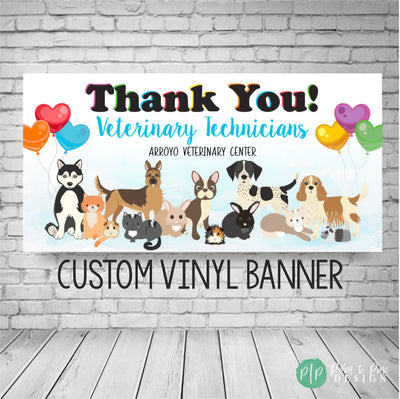 Veterinary Technician Appreciation Gift or office decor with rainbow balloons and cats, dogs and other pets