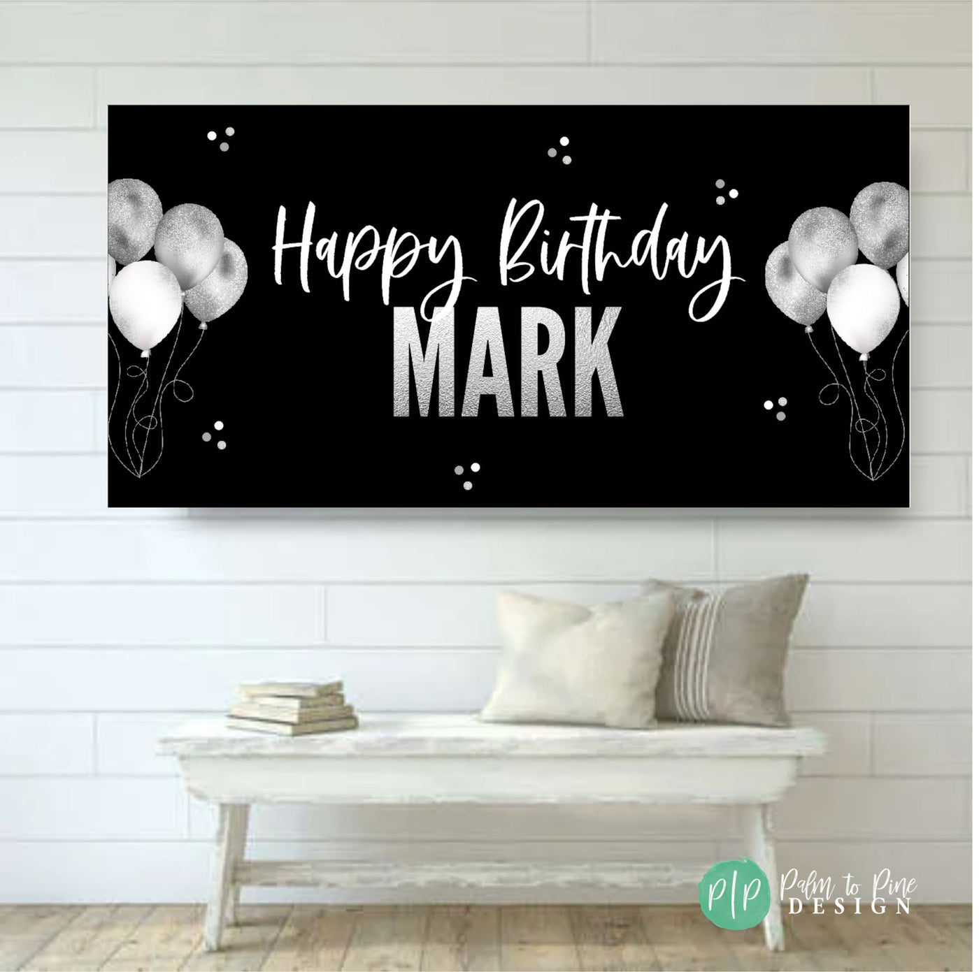 Black and Silver Birthday Banner