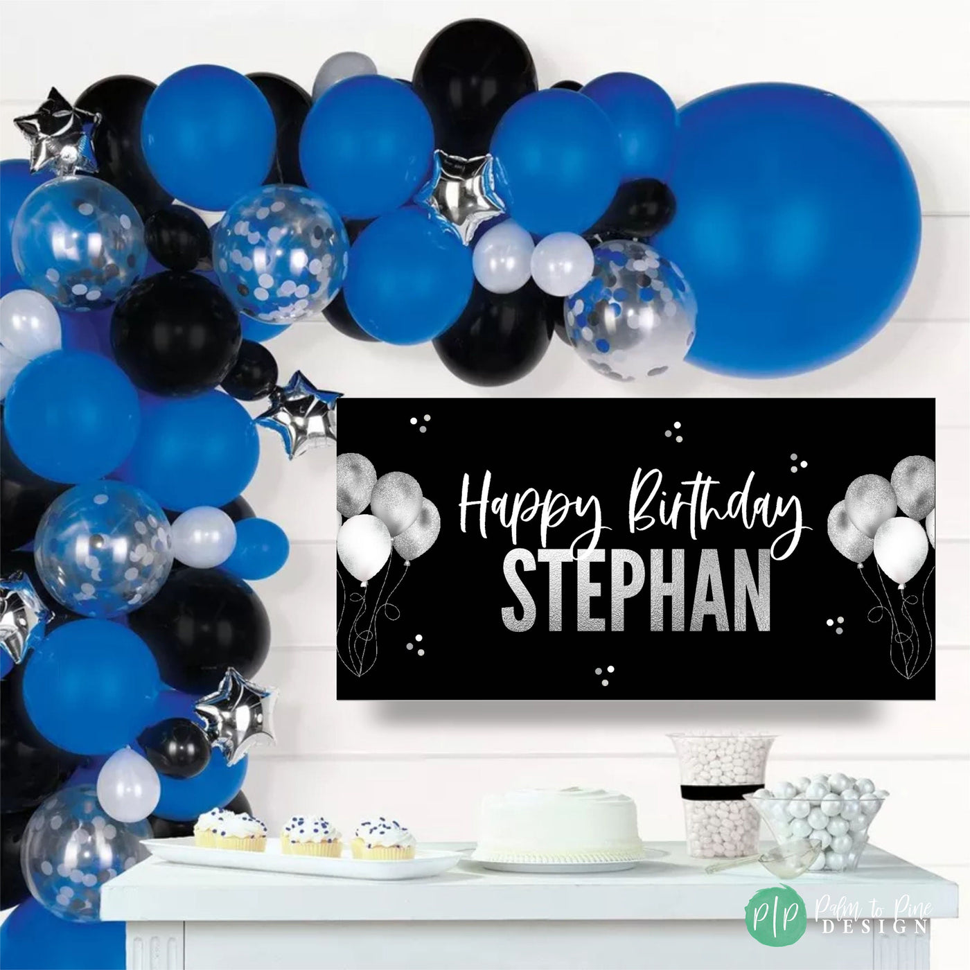 Black and Silver Birthday Banner