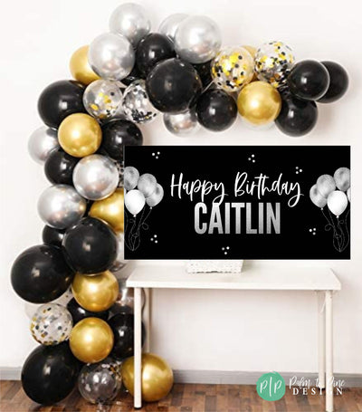 Black and Silver Birthday Banner