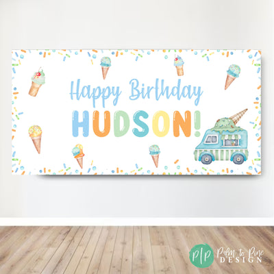 Ice Cream Boys Birthday Banner, Ice Cream Party, Personalized Ice Cream Birthday Sign, Ice Cream birthday party decor, Ice Cream Birthday