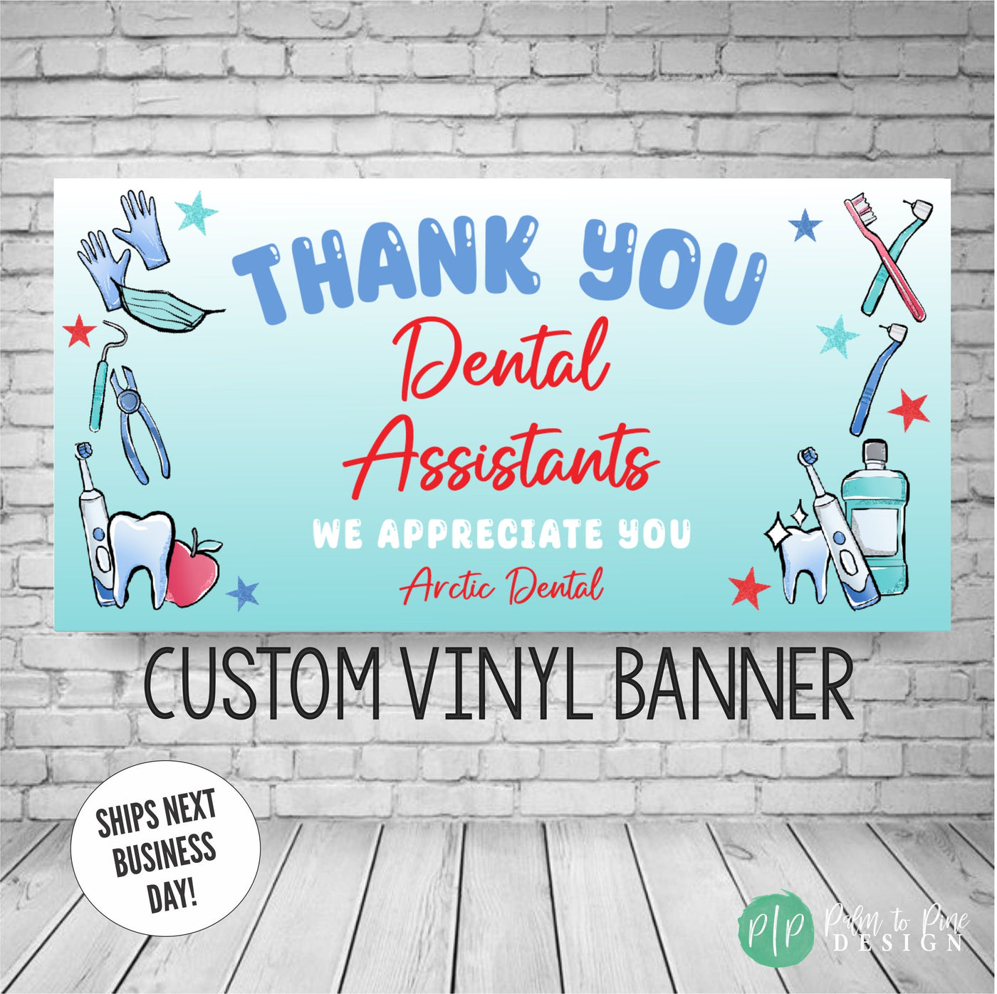 Dental Assistant Week appreciation banner with stars, teeth, dentists equipment and toothbrush clipart