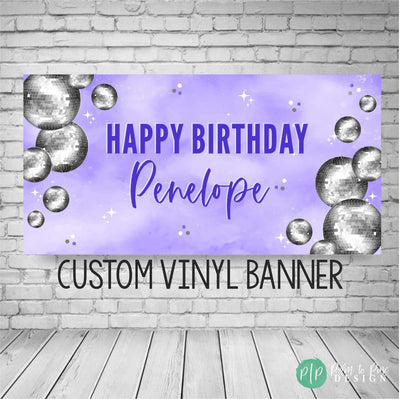 purple disco ball birthday banner