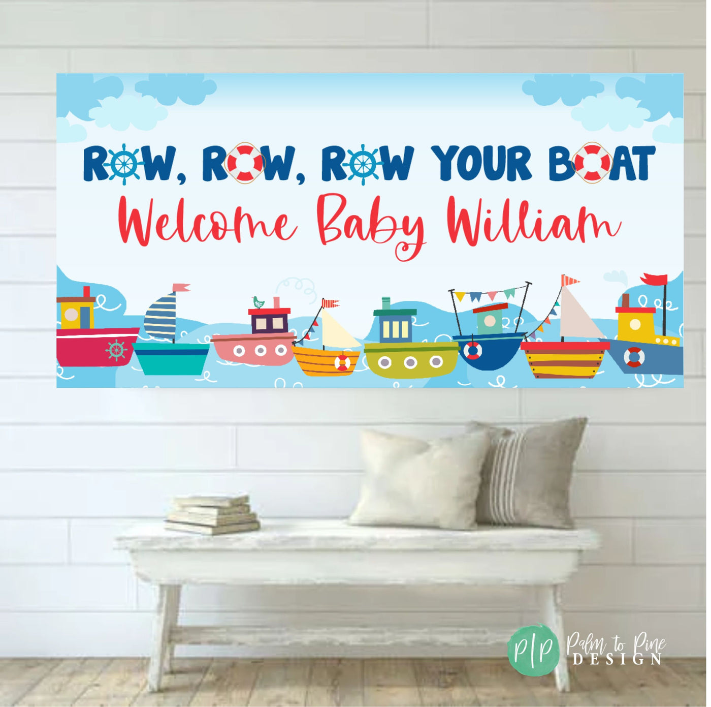 Sailboat Personalized Baby Shower Backdrop