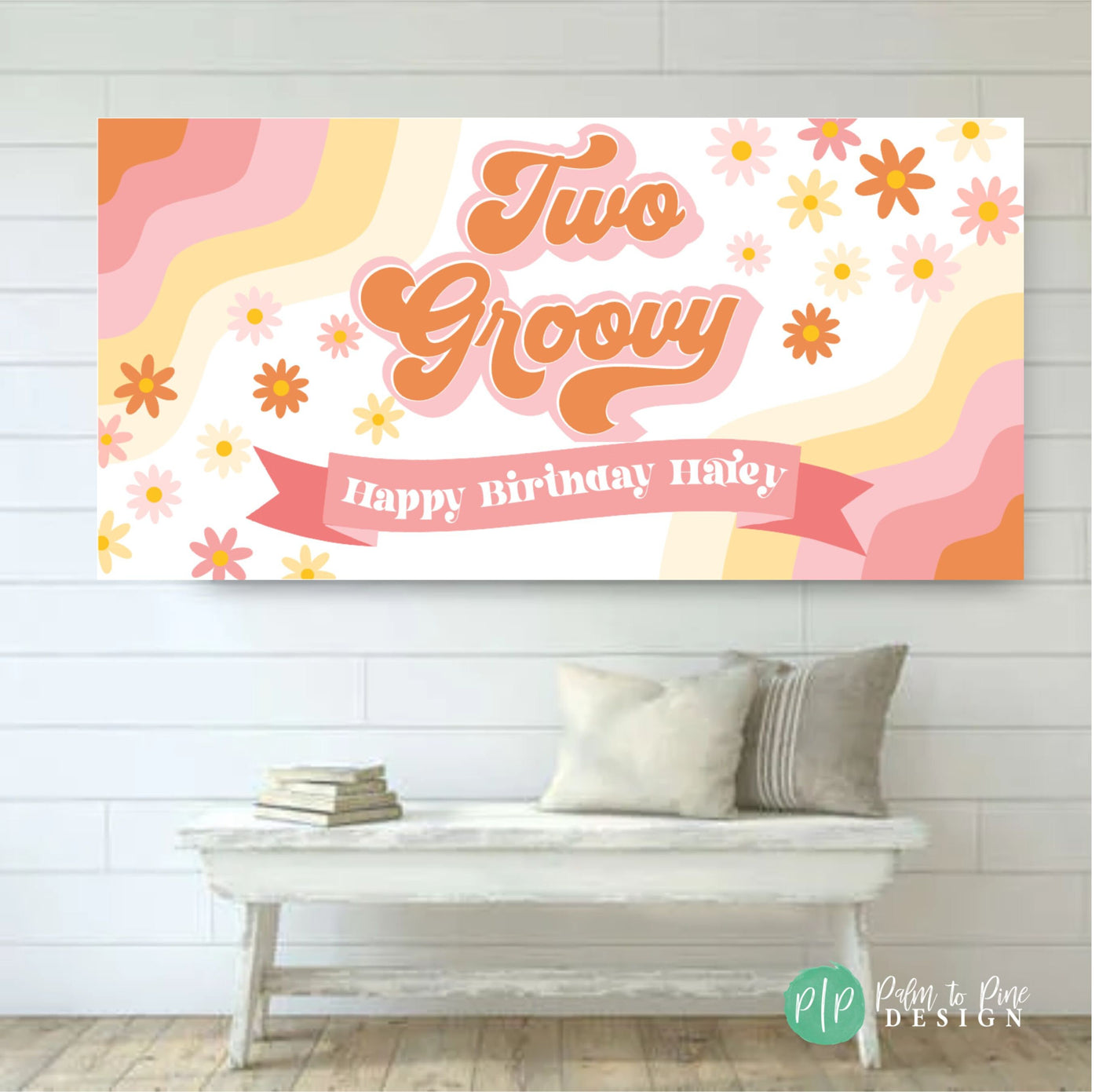 Groovy Birthday Banner, Groovy One Personalized birthday decor, Two Groovy Banner, Flower Child Birthday Decor, Girls Groovy Party Banner