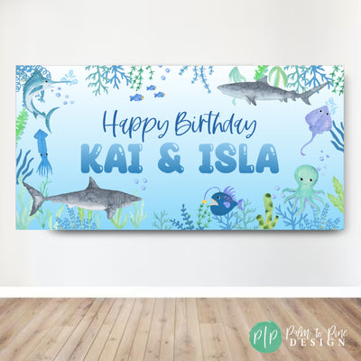 Shark Birthday Banner, Under the sea party decorations, Under the Sea Birthday Banner, Under the sea backdrop, Under the Sea Shark banner