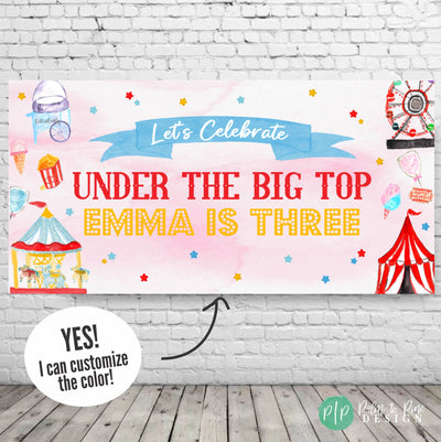 under the big top circus backdrop for girls with watercolor pink and carnival images