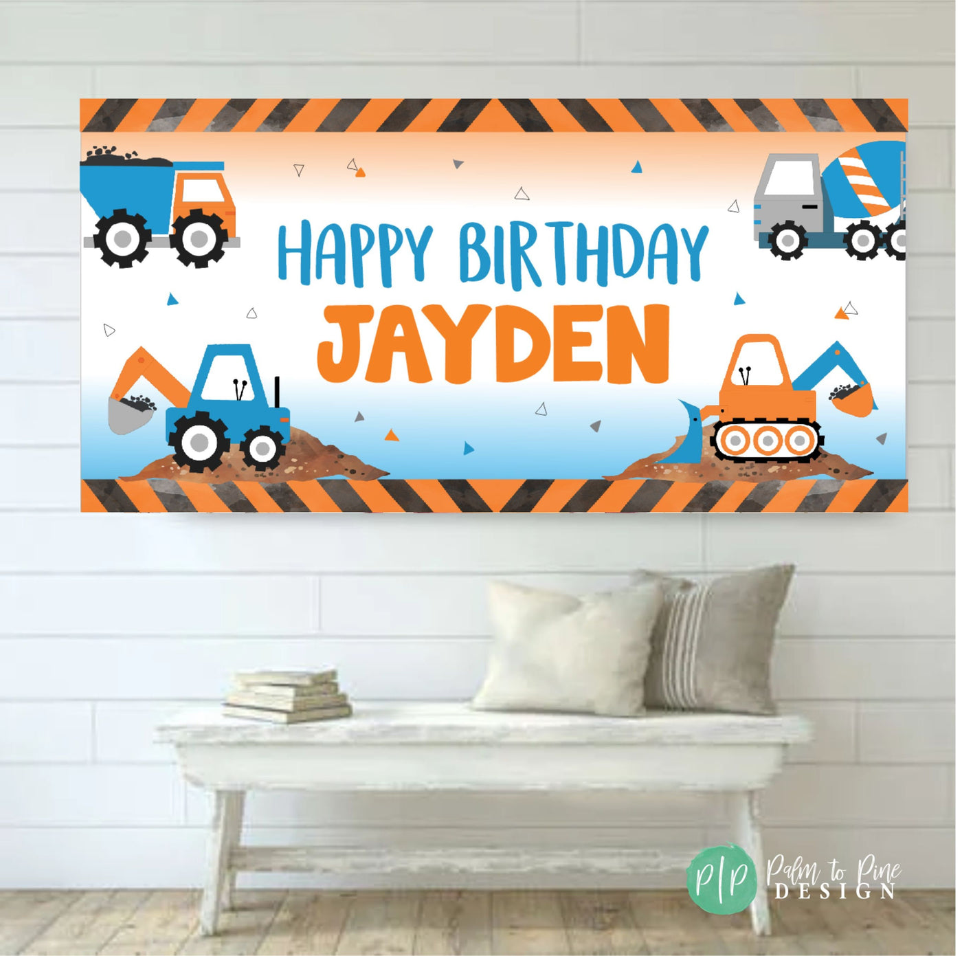 Construction Birthday Banner, Personalized Orange and Blue Construction Banner, Construction Birthday Party, Construction Party Decorations