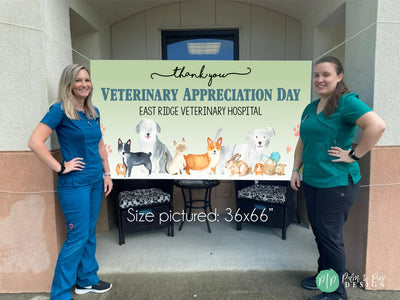 Veterinary Appreciation Week Banner in front of pet hospital