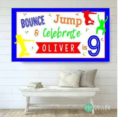 Bounce on Over Birthday Party Banner, Personalized Bounce House Sign, Customizable Jump House Backdrop For Kids, Jump on Over kids birthday