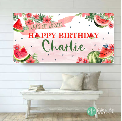 Watermelon Personalized birthday Banner, Watermelon Girls Birthday Banner, Watermelon Summer birthday Backdrop, watermelon birthday sign