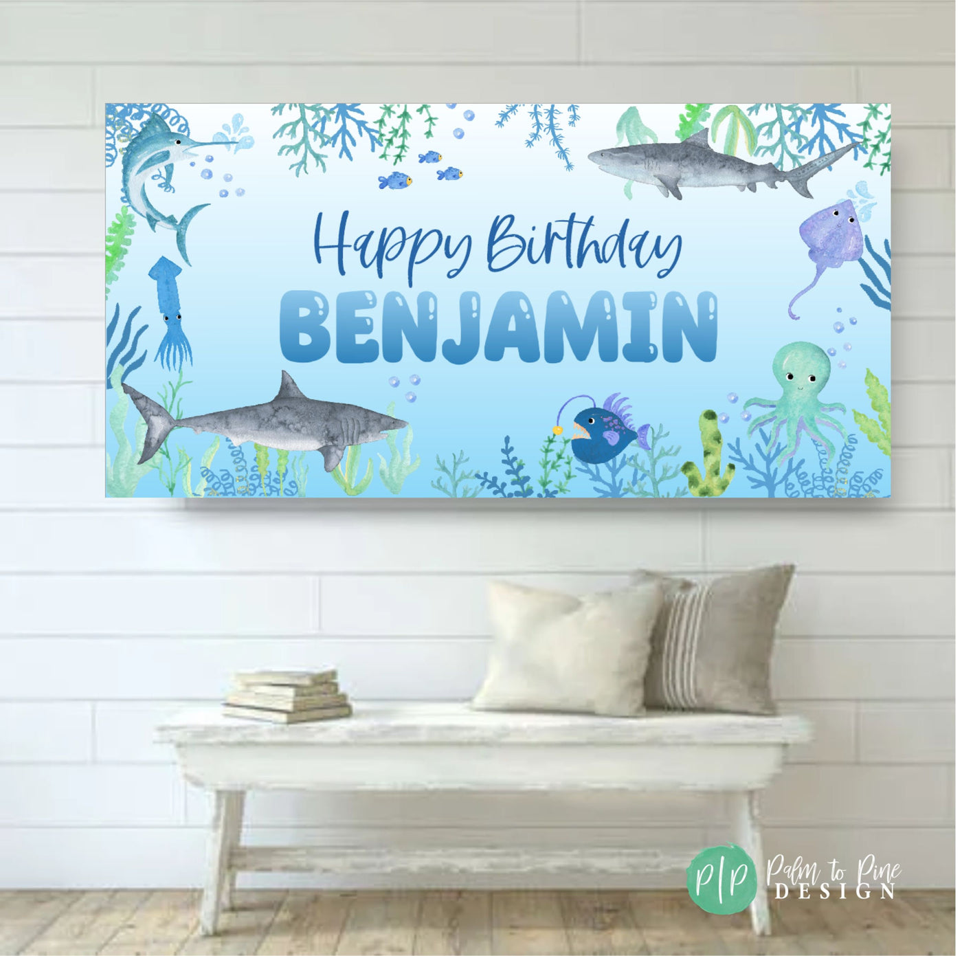 Shark Birthday Banner, Under the sea party decorations, Under the Sea Birthday Banner, Under the sea backdrop, Under the Sea Shark banner