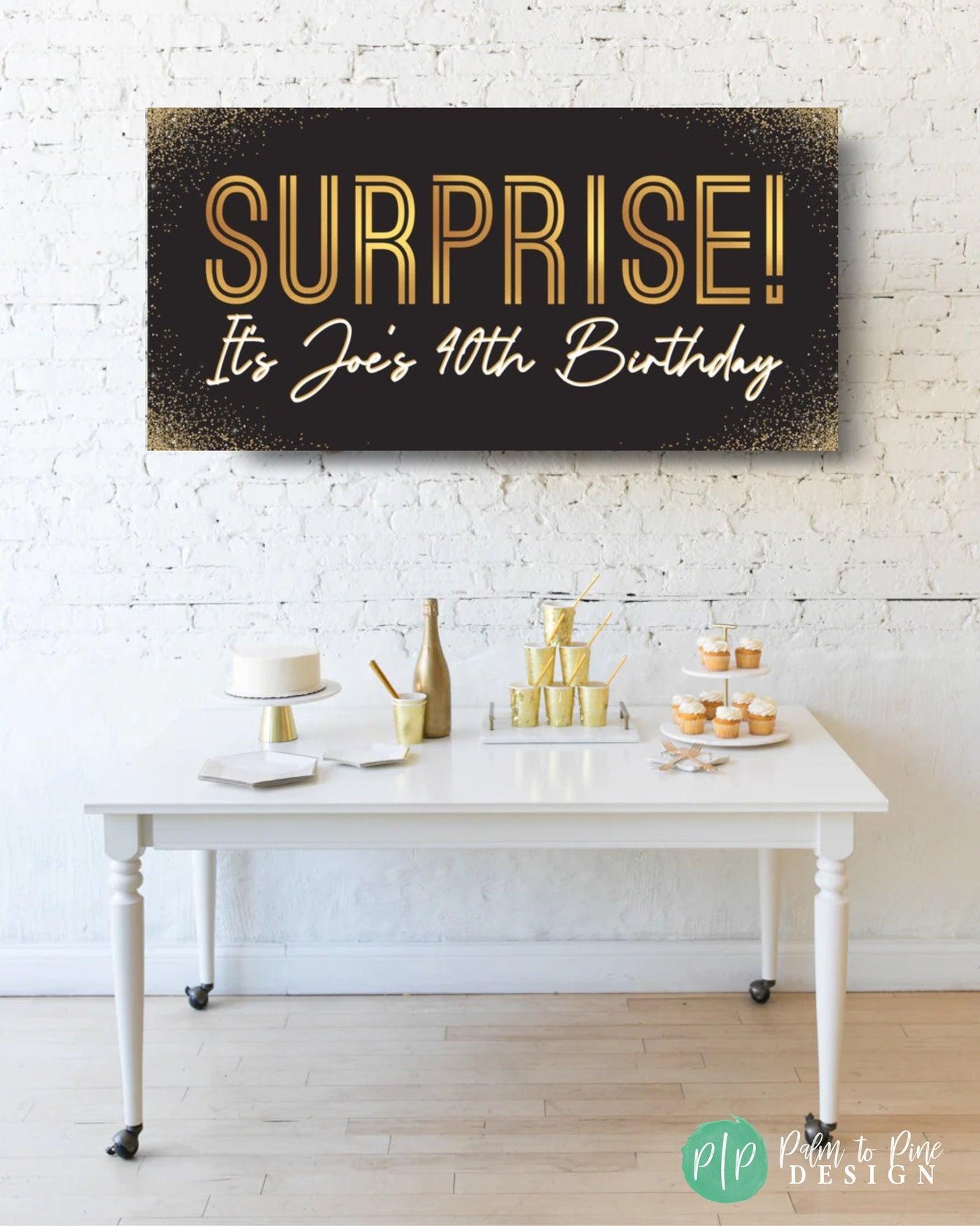 Black and Gold Birthday Banner, Surprise Birthday Custom Backdrop, Personalized Adult Birthday Banner, Black and Gold Surprise Party Banner