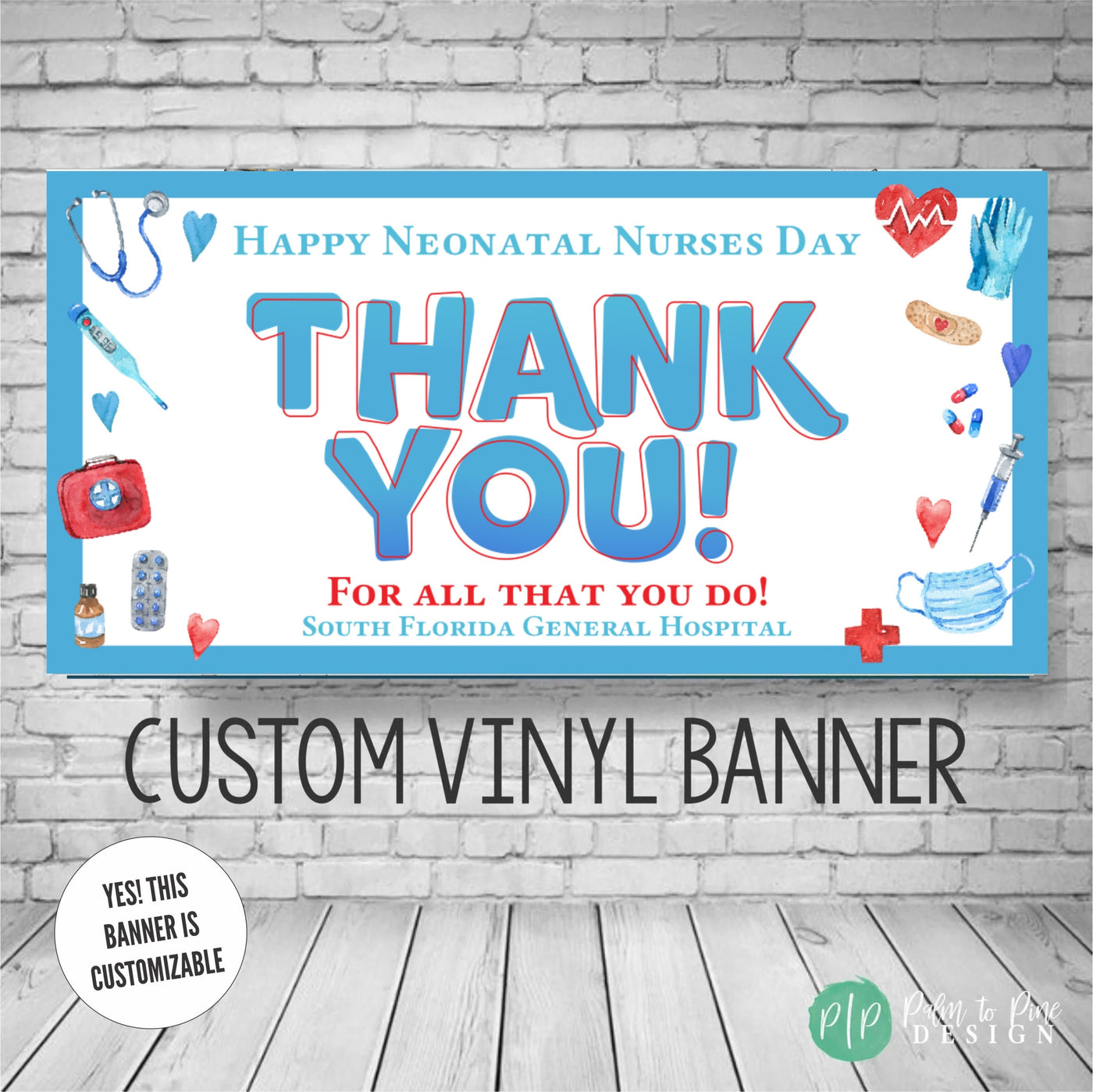 Happy Neonatal Nurses Day Appreciation Banner in blue and red with medial equipment