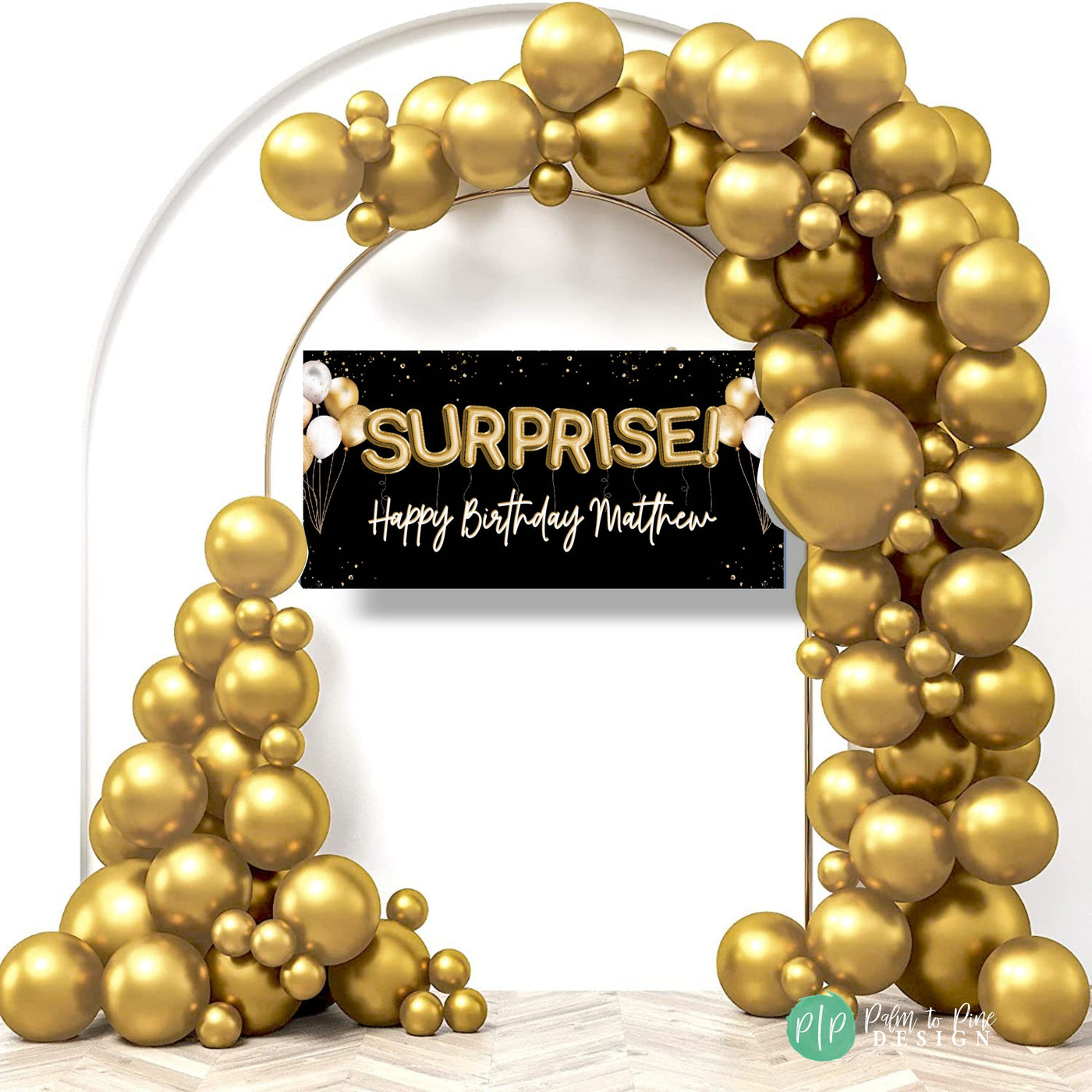 Black and Gold Surprise Party Banner, Black and Gold Birthday Banner, Surprise Birthday Custom Backdrop, Personalized Adult Birthday Banner