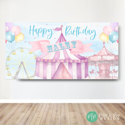 Circus Birthday Party Banner, Girls Circus Birthday Party, Custom Carnival Backdrop, Under the Big Top Circus Birthday Party, Circus Party