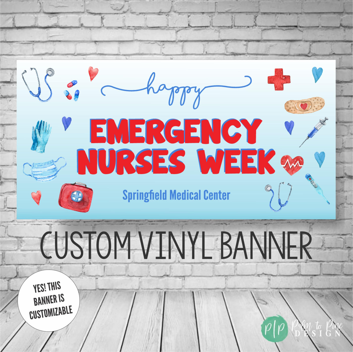 Emergency Nurses Appreciation Week Banner with medical equipment in red and blue