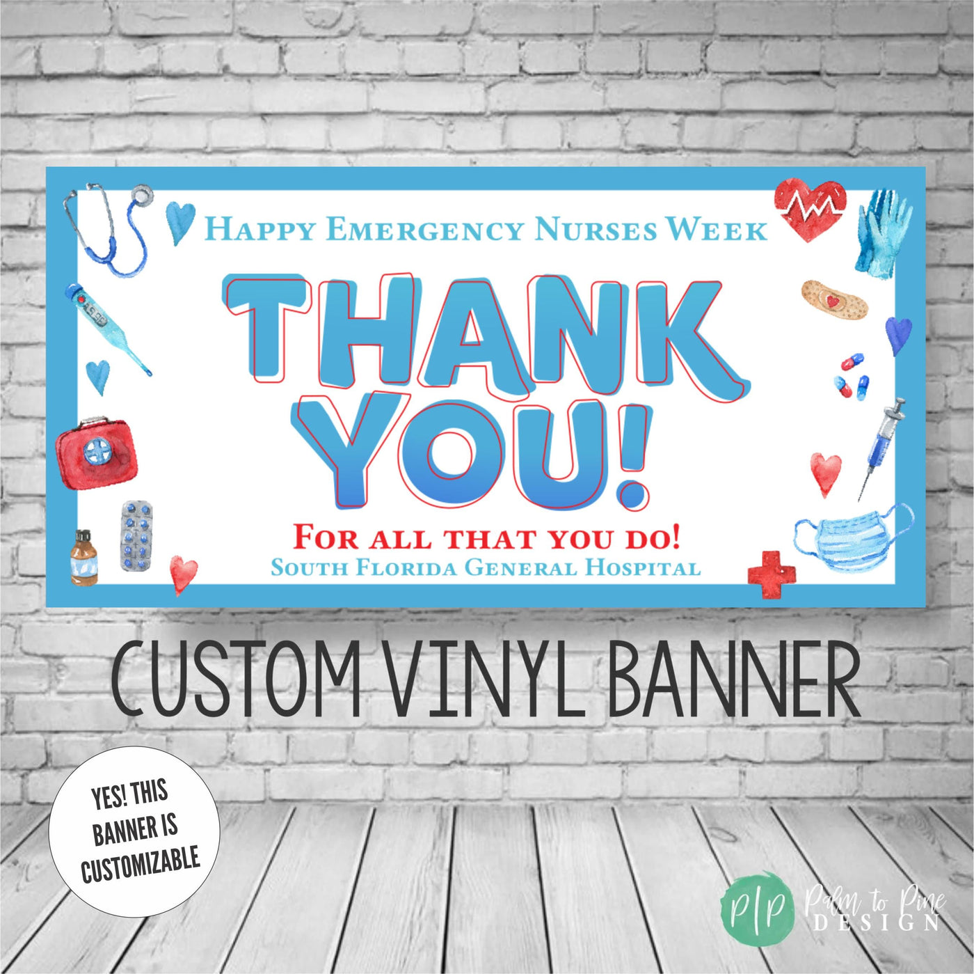 National Emergency Nurses Week Appreciation Banner in light blue and red with medical equipment clipart