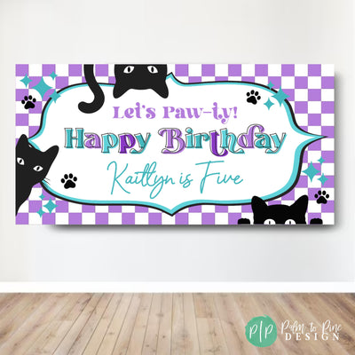 Cat Personalized Birthday Banner, Cat Birthday Party, Kitty Backdrop, Cat Party Decoration, Cat Photo Party Backdrop, Custom Cat Banner