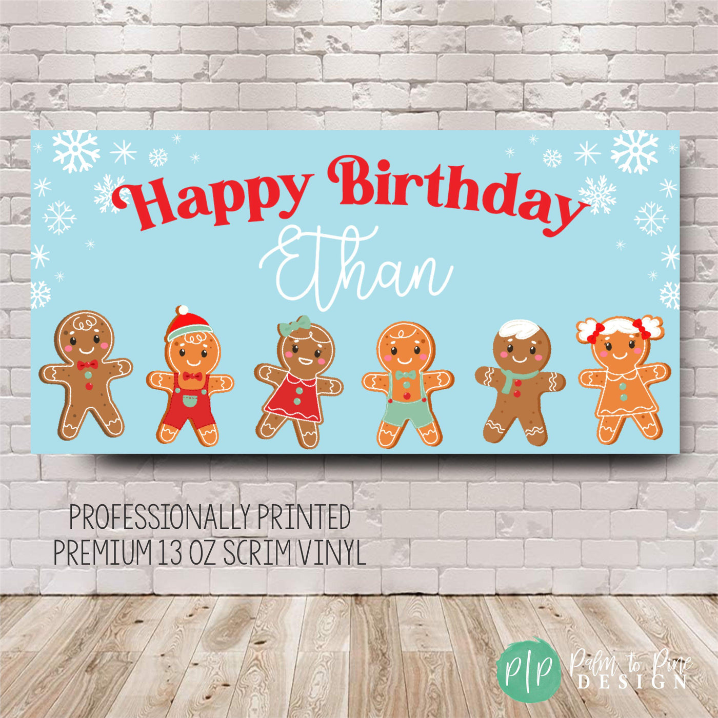 Gingerbread Man Banner, Boys Gingerbread Birthday Party Banner, Custom Christmas Backdrop, Personalized Gingerbread Cookie Party Banner