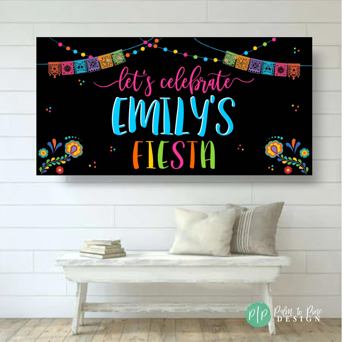 Fiesta Birthday Banner on wood background