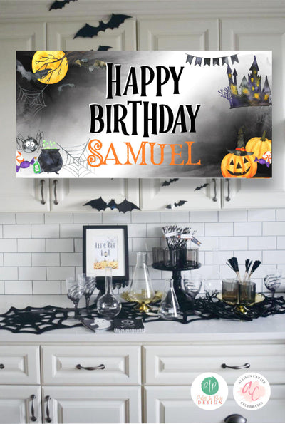 Halloween Birthday Banner, Personalized Halloween Sign, Halloween Party Decorations, Haunted House Banner, Custom Halloween Birthday Decor