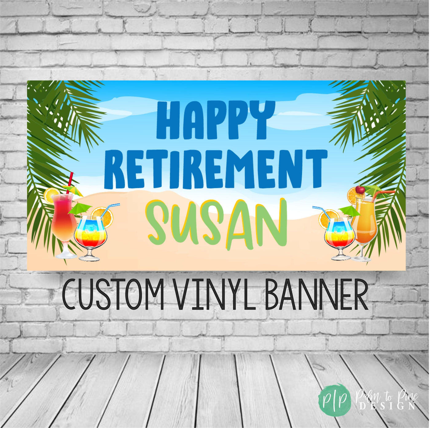 Retirement Beach Banner, Tropical Retirement Banner, Hawaiian retirement decorations, Personalized Retirement Party Banner, Beach Retirement