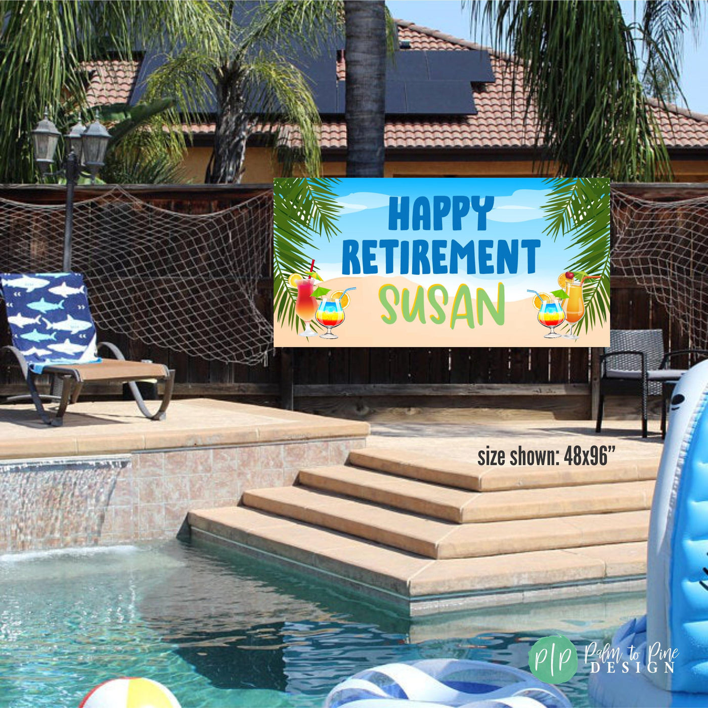 Retirement Beach Banner, Tropical Retirement Banner, Hawaiian retirement decorations, Personalized Retirement Party Banner, Beach Retirement