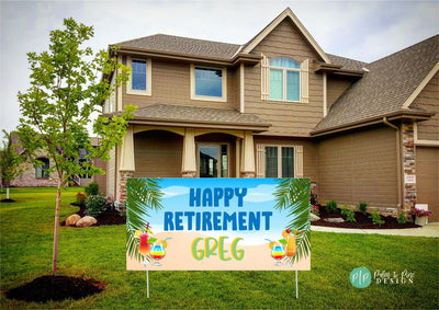 Retirement Beach Banner, Tropical Retirement Banner, Hawaiian retirement decorations, Personalized Retirement Party Banner, Beach Retirement