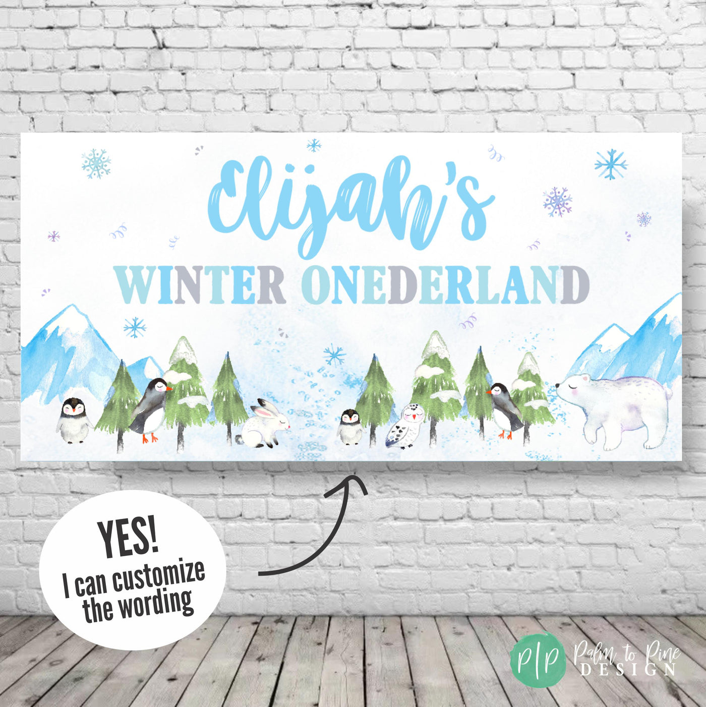 Winter Onederland birthday banner with polar animals for boys first birthday