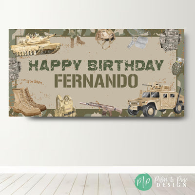 Military Birthday Banner, Military Birthday Decorations, Personalized Military Banner, Custom soldier birthday backdrop, Camo birthday decor