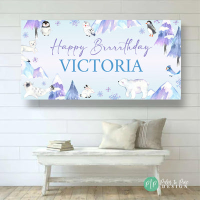 Winter Animals Birthday Decor, Winter Wonderland Birthday Banner, Personalized Winter Birthday Banner for kids, Snow First Birthday Backdrop