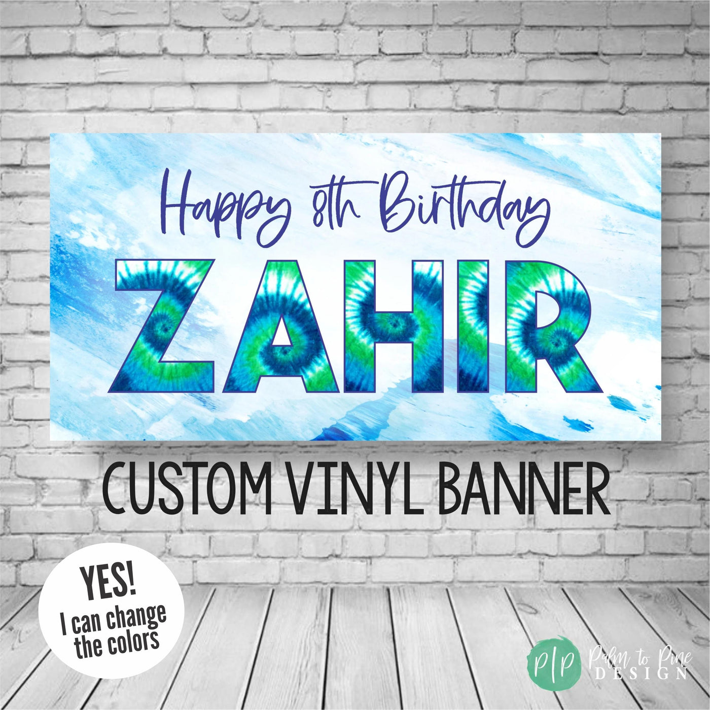 Blue and green tie dye birthday banner for boys