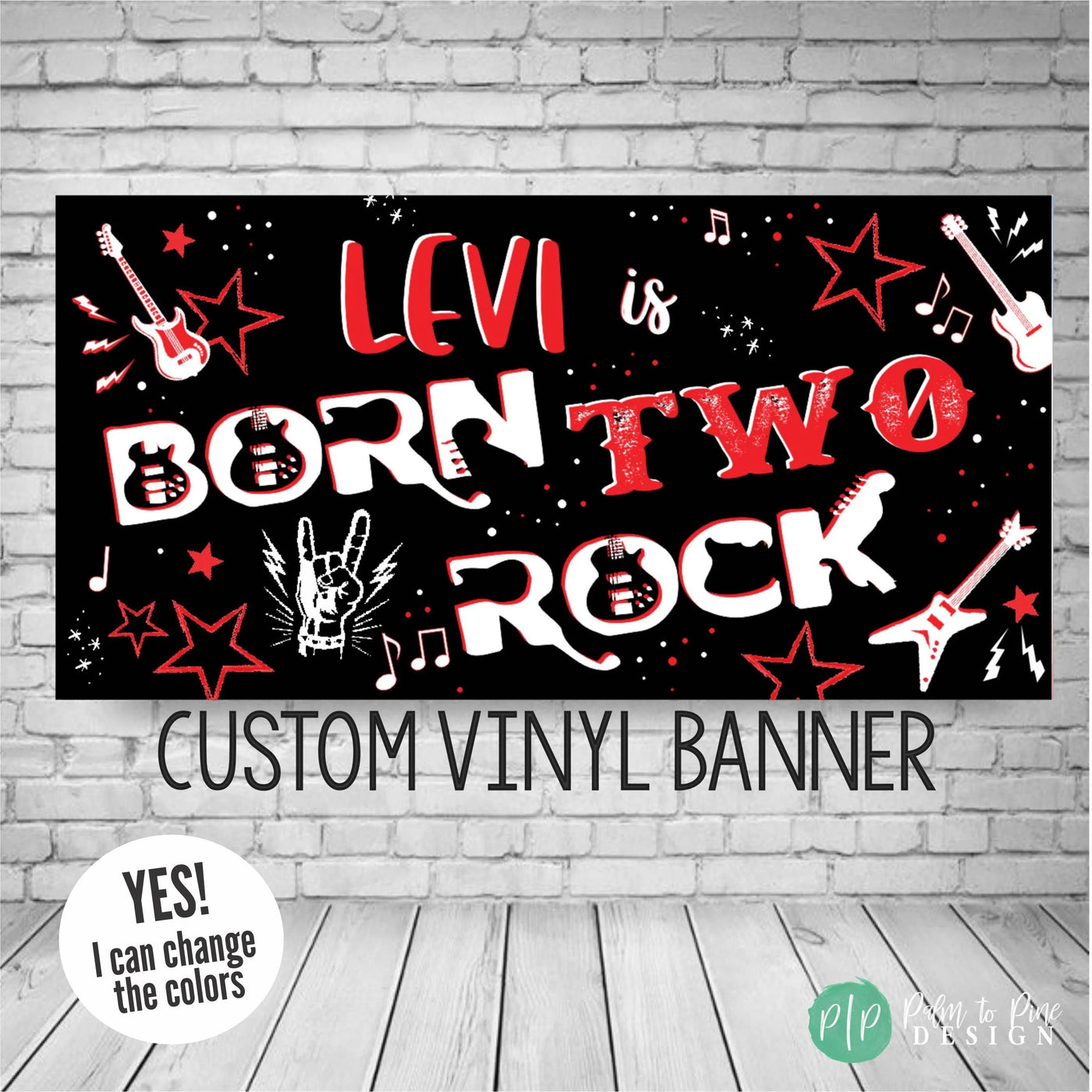 born two rock banner with guitars and rockstar symbols