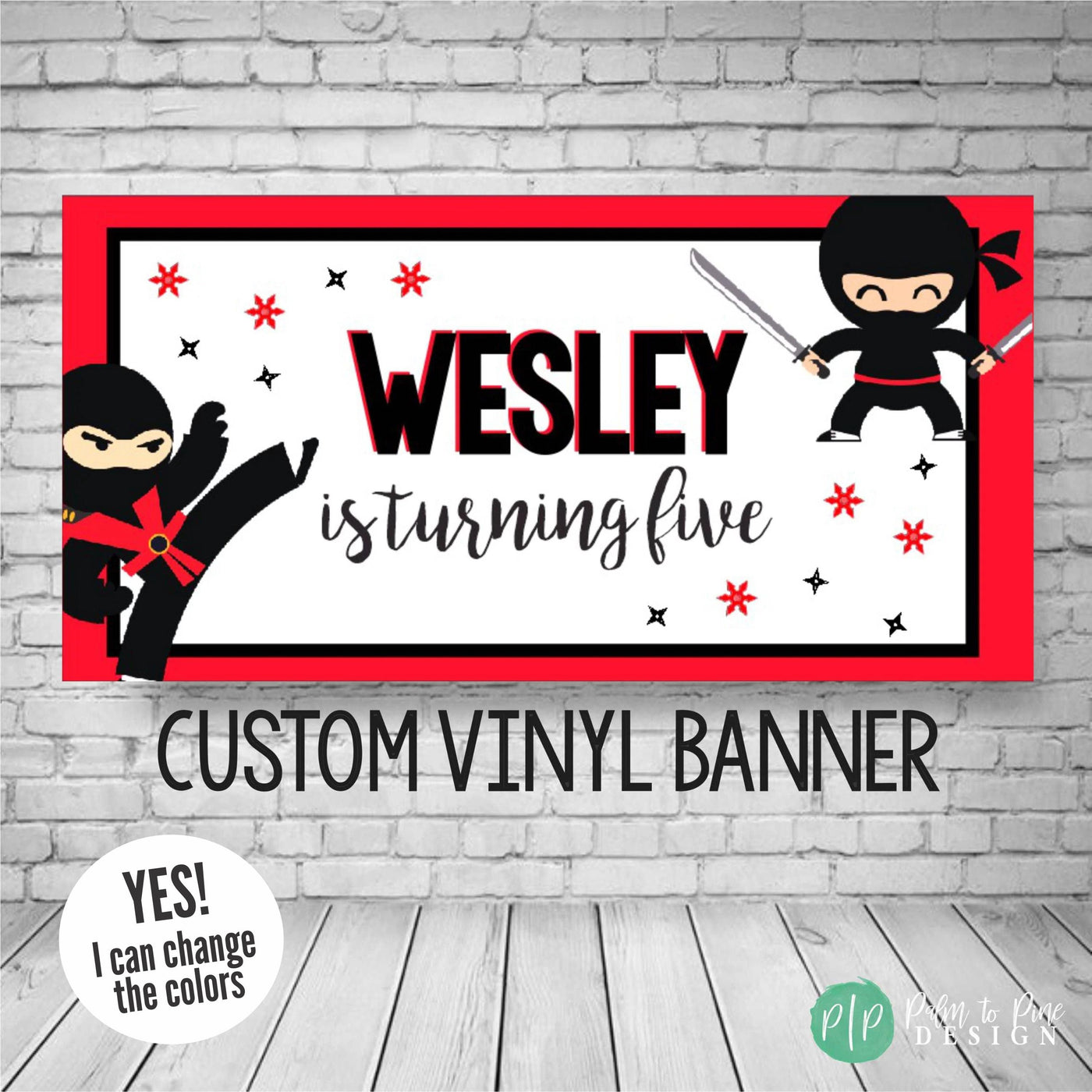 ninja birthday banner with ninjas and shuriken