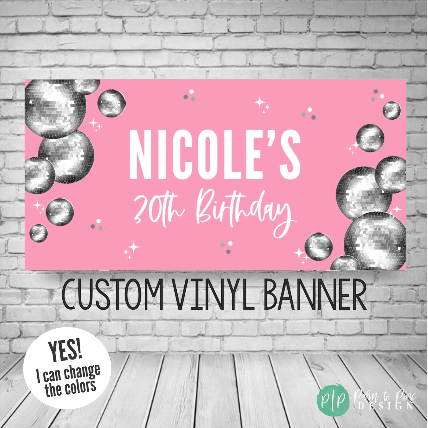 disco ball birthday banner in pink