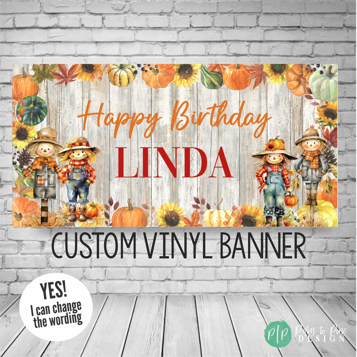 scarecrow birthday banner with fall decorations