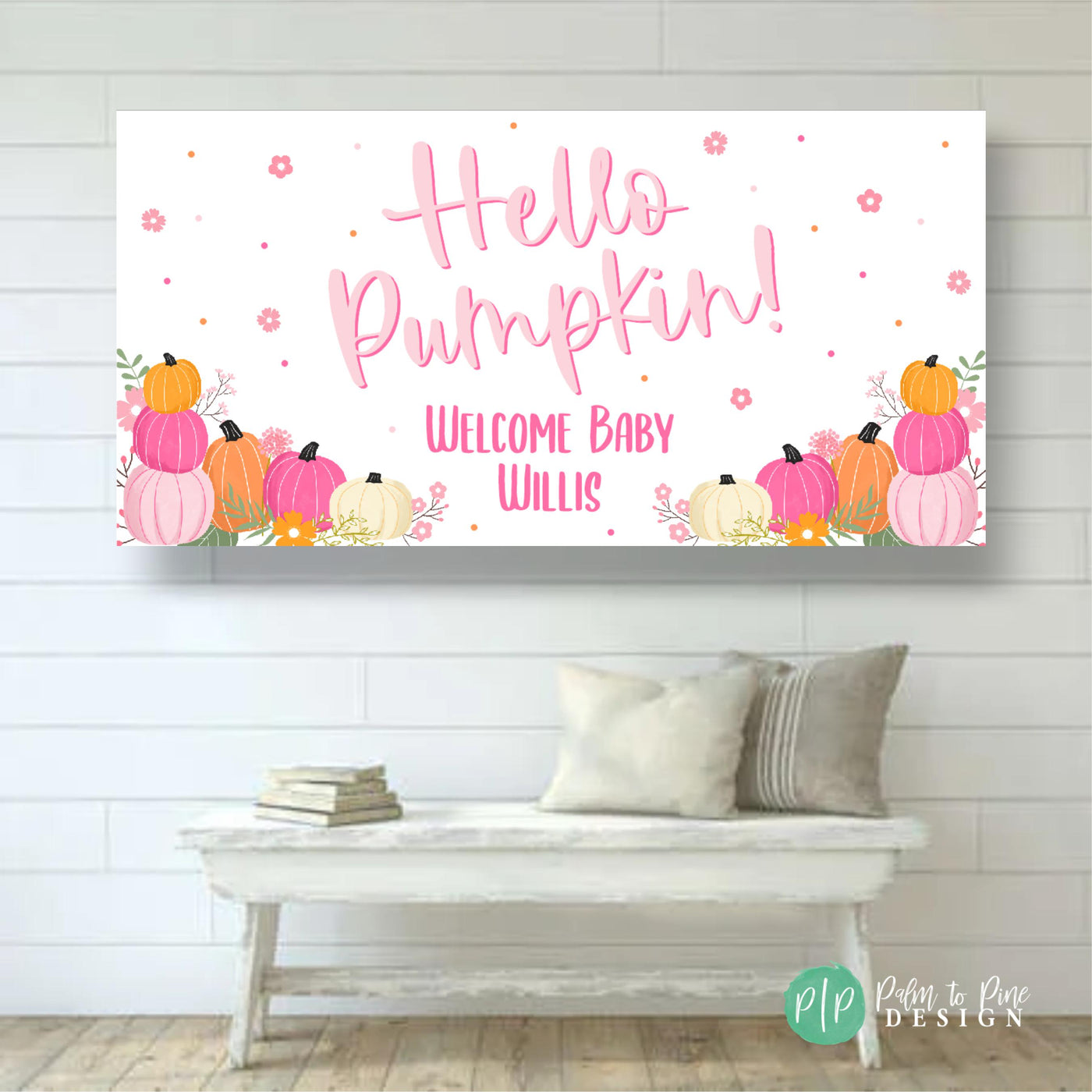 Pink Pumpkin Baby Shower Banner, Pink Pumpkin baby shower decor, Girl pumpkin baby shower, Little pumpkin baby shower sign, Welcome baby